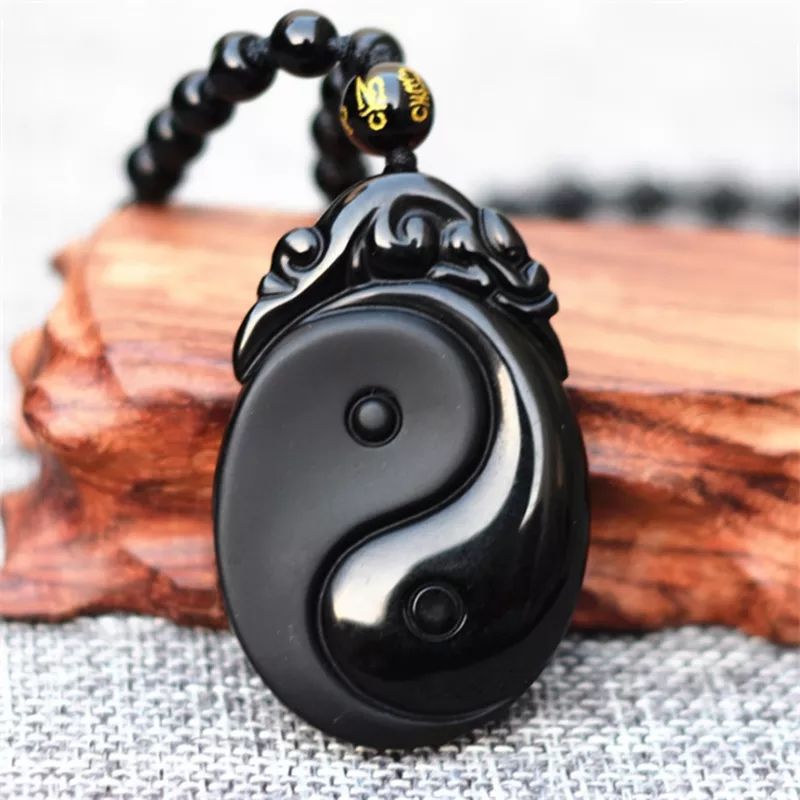 Trendy Obsidian Yin-Yang Pendant Necklace, Elegant Accessory